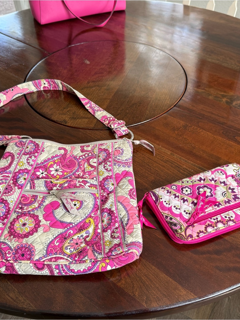 Vera Bradley Pink Paisley Quilted Crossbody with Matching Wallet